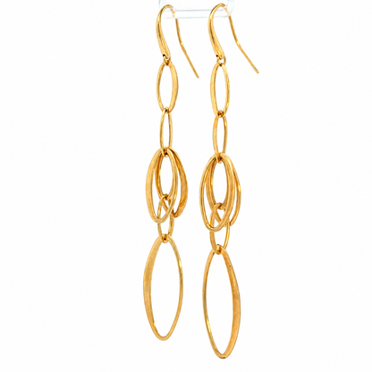 18K Yellow Gold Italian Long Oval Link Drop Earrings