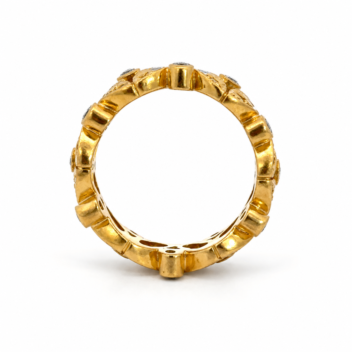 18K Yellow Gold Diamond Leaf Band Ring