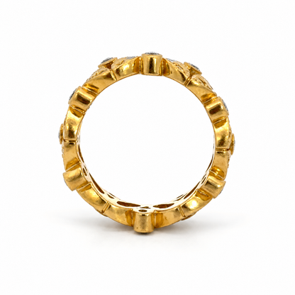 18K Yellow Gold Diamond Leaf Band Ring
