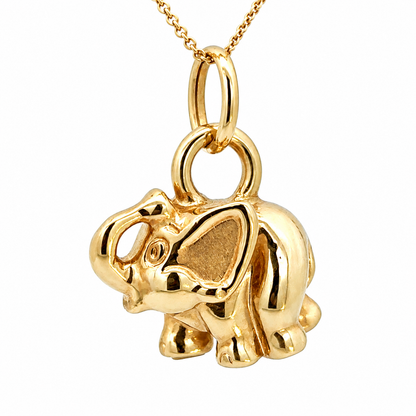 Vintage 14K Yellow Gold Elephant Pendant Raised Trunk Lucky Charm