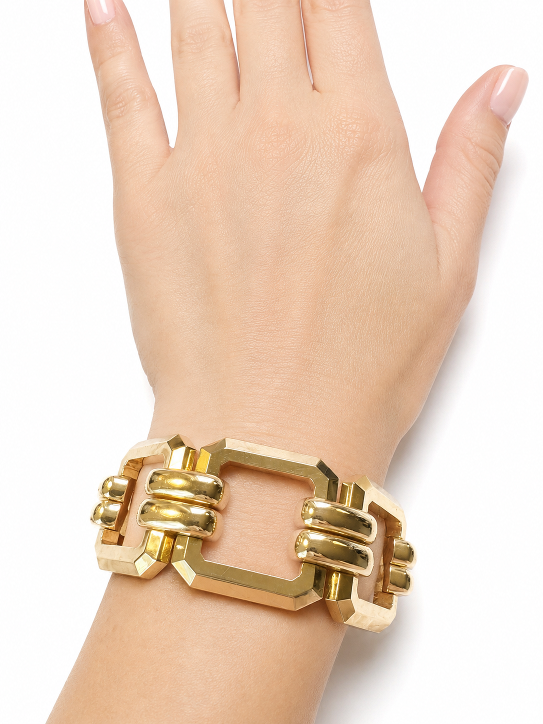 Vintage Italian 14K Yellow Gold Large Geometric Link Statement Bracelet