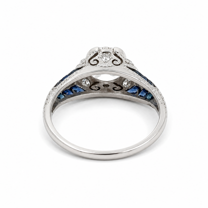 Antique Art Deco Platinum Old European Cut Diamond & Sapphire Engagement Ring