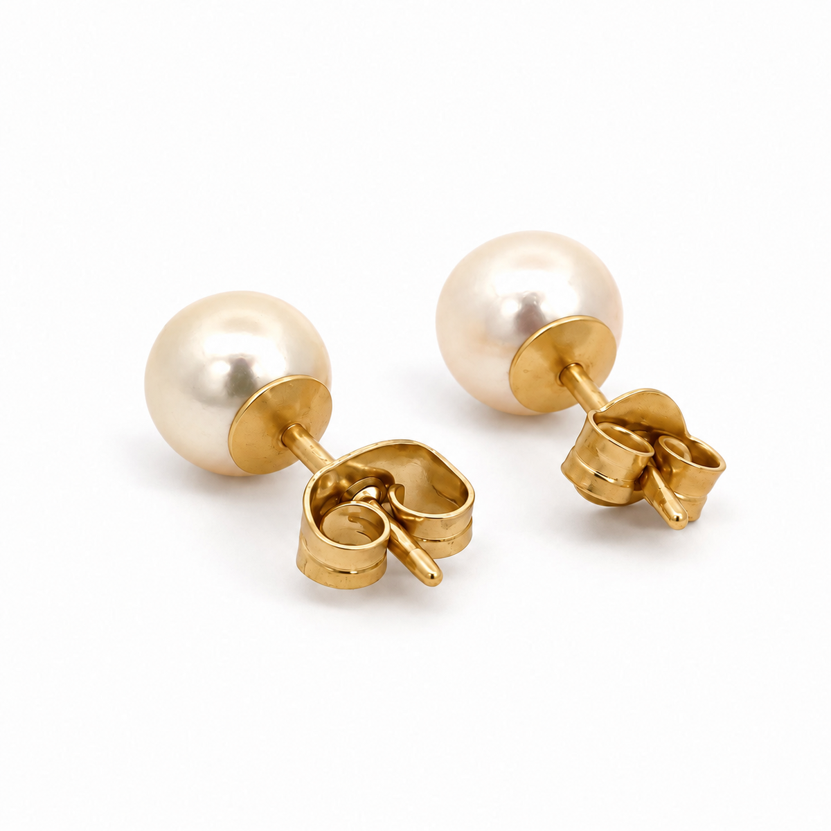 18K Yellow Gold 7mm Pearl Stud Earrings