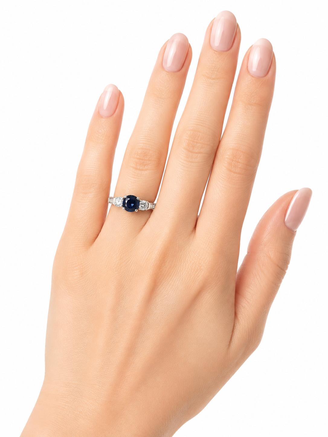 Vintage Platinum Blue Sapphire & Diamond Ring with Filigree
