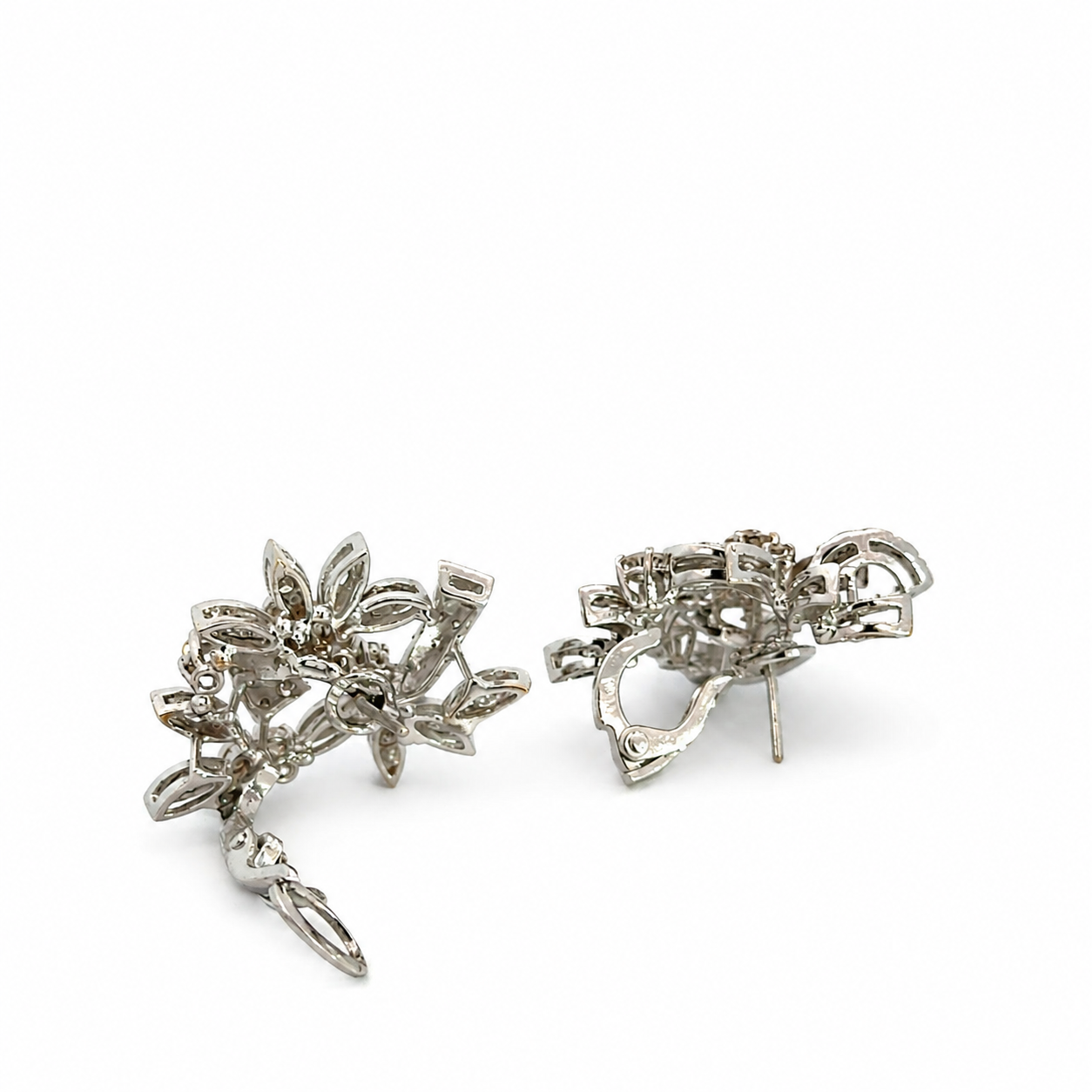 18K White Gold Diamond Floral Spray Earrings