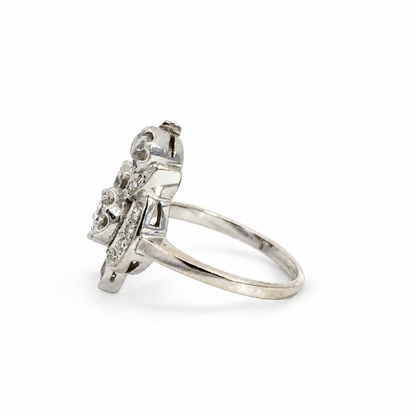 Vintage 14K White Gold Diamond Floral Bouquet Ring