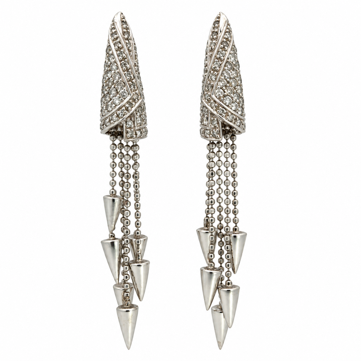 14K White Gold Diamond Tassel Earrings