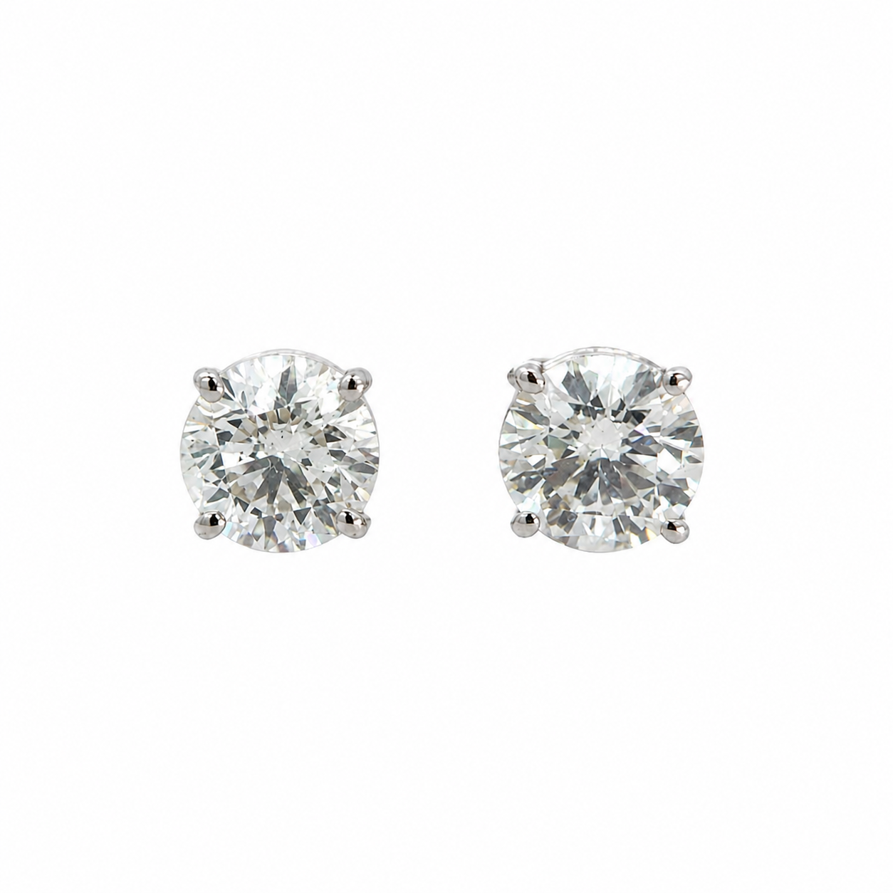 Natural Diamond Solitaire Stud Earrings 14K White Gold