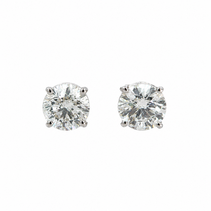 Natural Diamond Solitaire Stud Earrings 14K White Gold