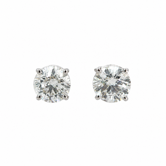 Natural Diamond Solitaire Stud Earrings 14K White Gold