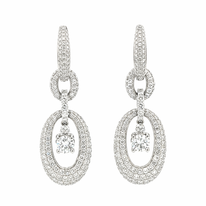 18K White Gold Diamond Oval Drop Earrings
