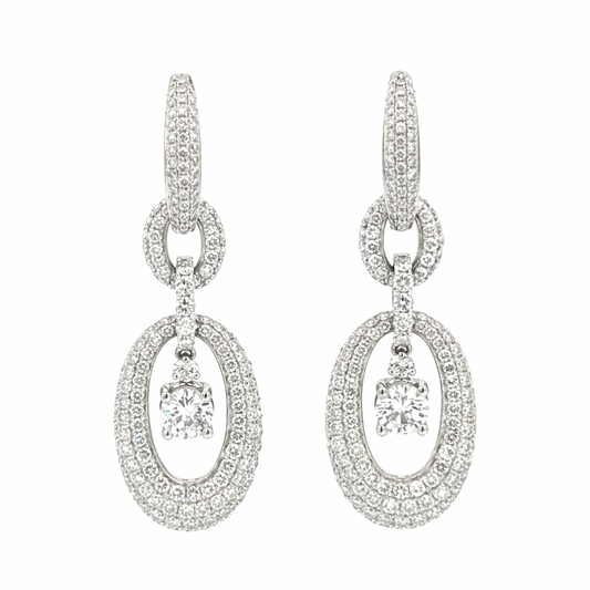 18K White Gold Diamond Oval Drop Earrings
