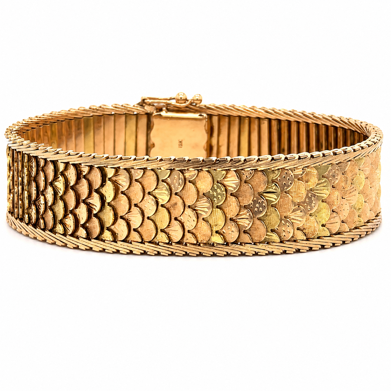 Vintage 1950s Retro 18K Rose Gold Articulated Scale Bracelet