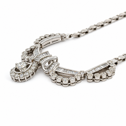 18K White Gold Diamond Swag Necklace with Teardrop Dangle — Approx. 4.84 CT, 16 Inches