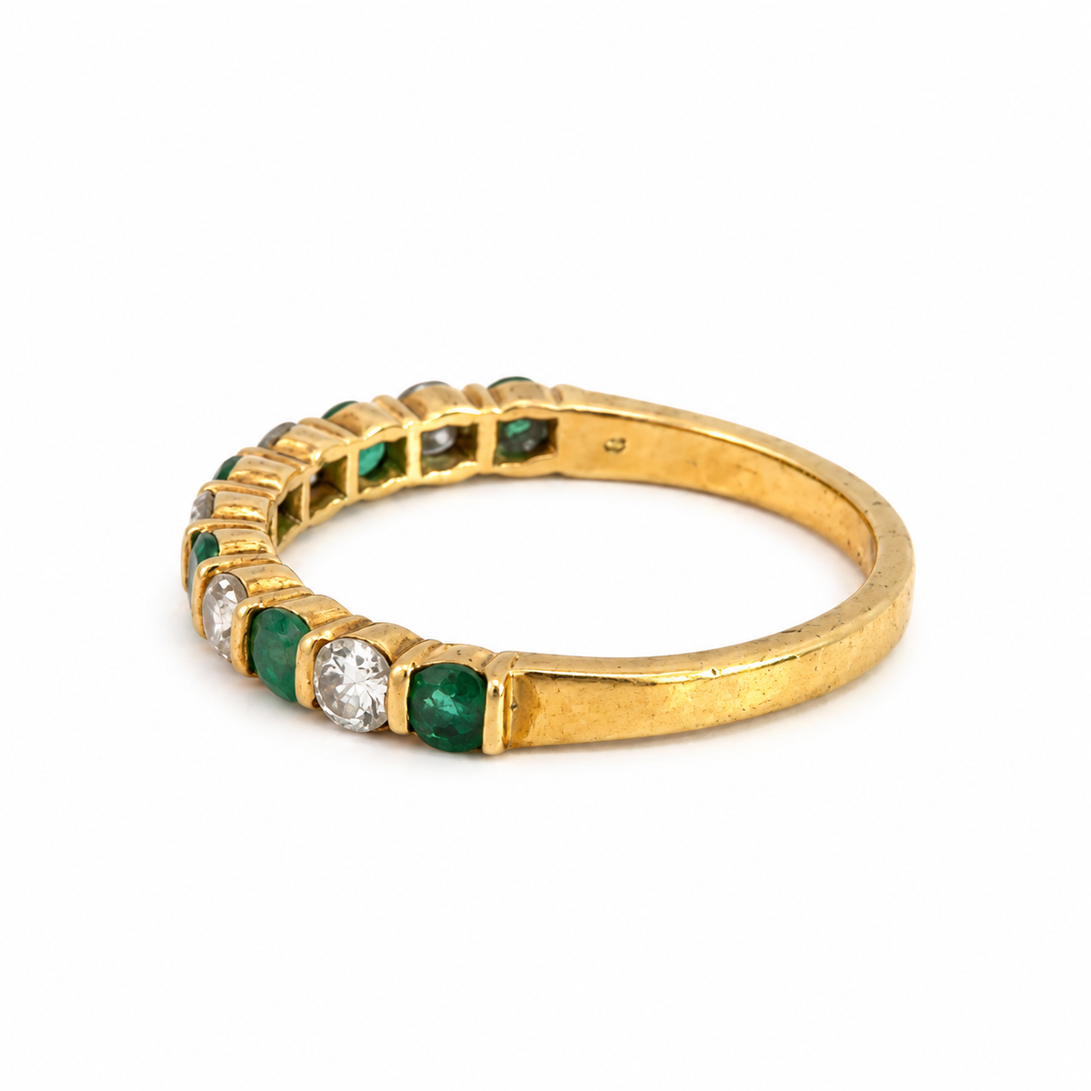 18K Yellow Gold Emerald and Diamond Band Ring