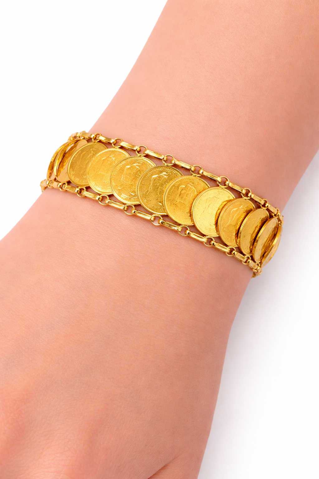 Vintage 22K Yellow Gold Turkish Coin Bracelet