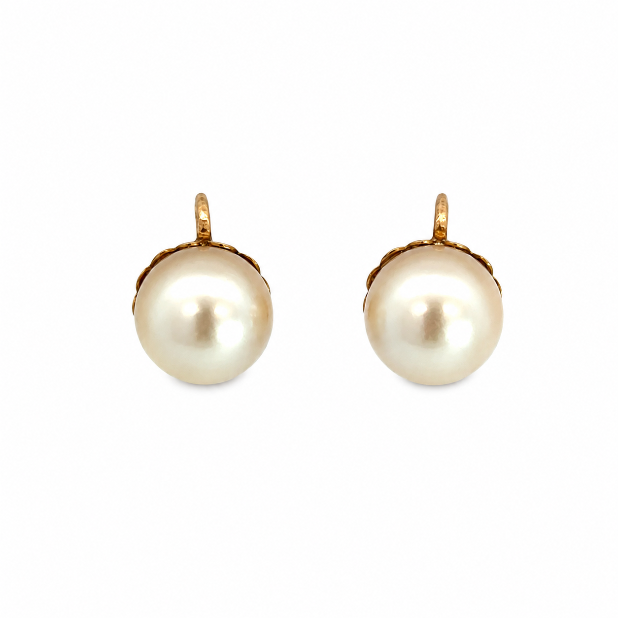 Charming Vintage 14K Yellow Gold Russian Pearl Leverback Earrings