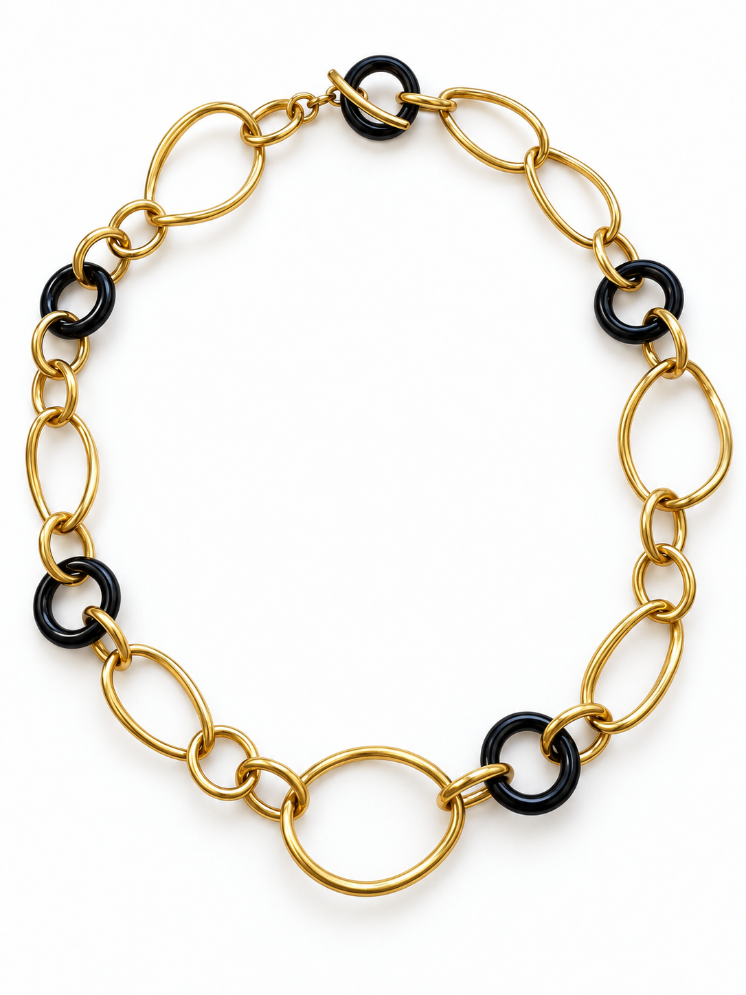 Italian 18K Yellow Gold & Black Onyx Sculptural Link Necklace — 20 Inches