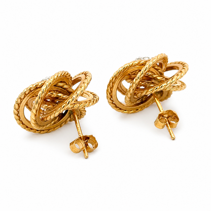Vintage 14K Yellow Gold Diamond Spiral Flower Earrings
