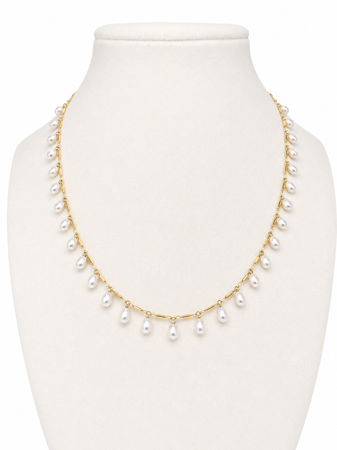 14K Yellow Gold Chain Necklace with Oval Pearl Drops