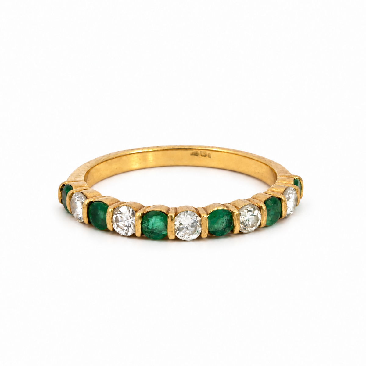 18K Yellow Gold Emerald and Diamond Band Ring