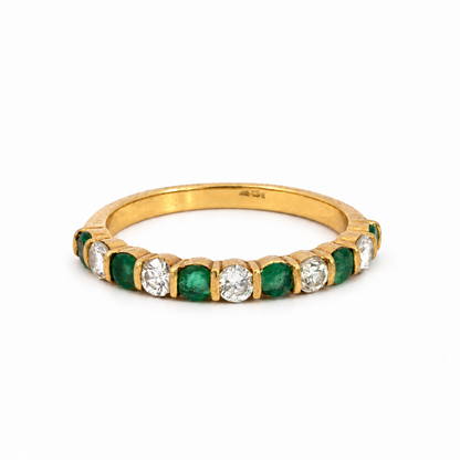 18K Yellow Gold Emerald and Diamond Band Ring