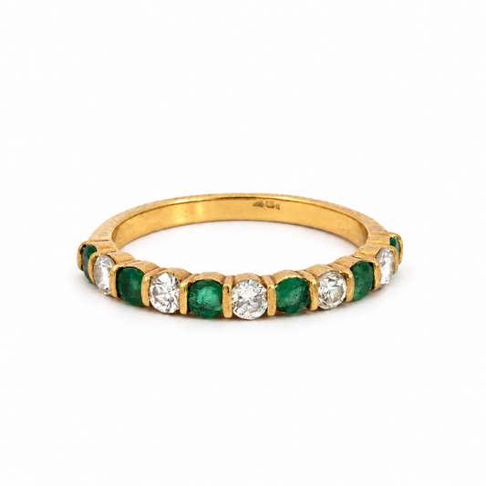18K Yellow Gold Emerald and Diamond Band Ring