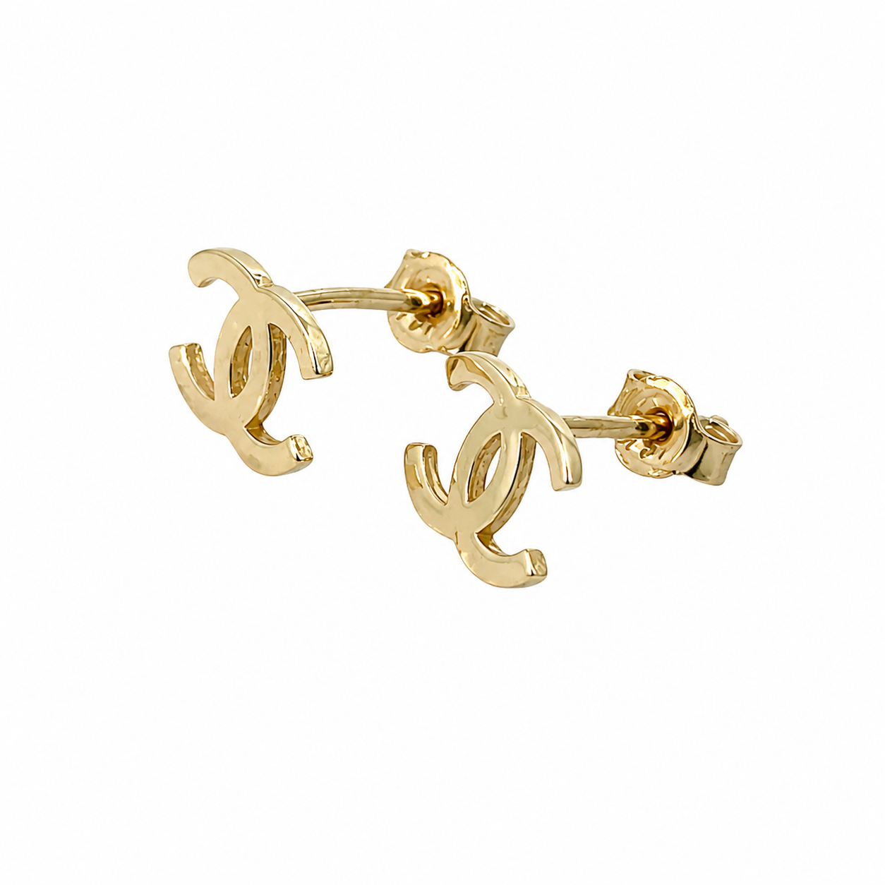 14K Yellow Gold CC Logo Stud Earrings