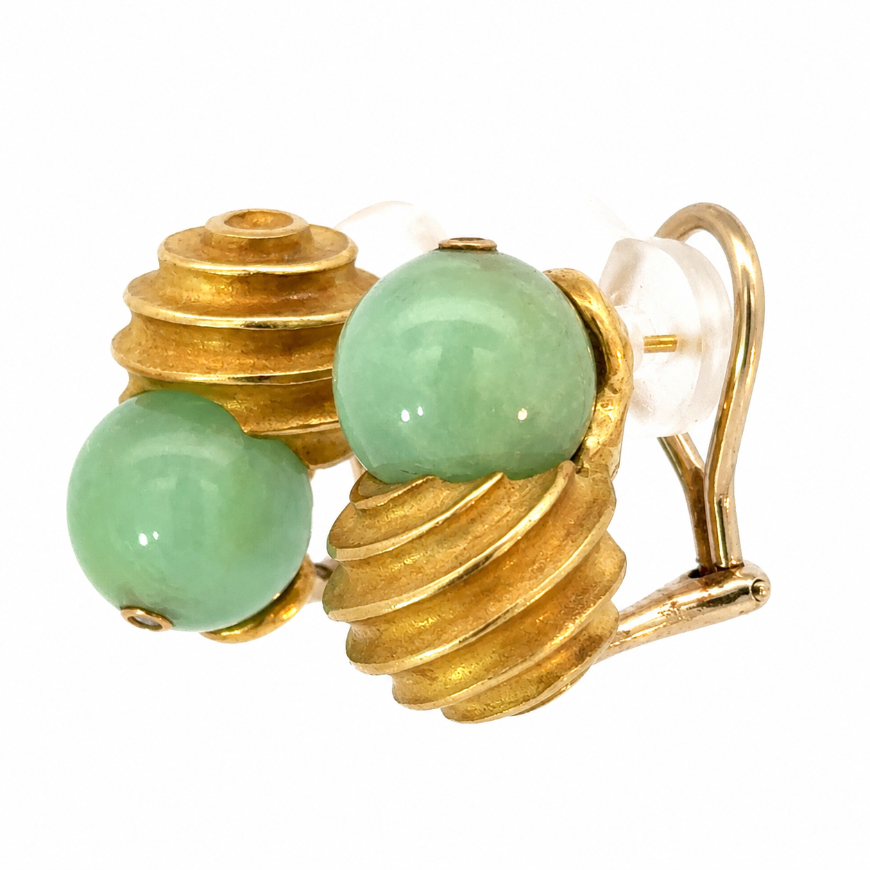 18K Yellow Gold Jade Bead French Clip Earrings – C.W.