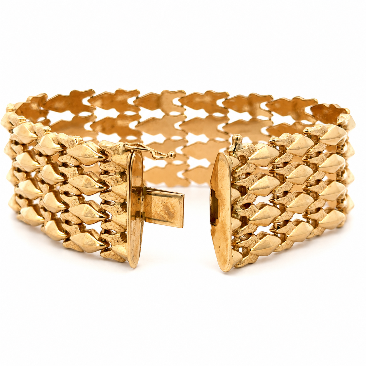 Mid-Century 18K Yellow Gold Flexible Wide Link Bracelet