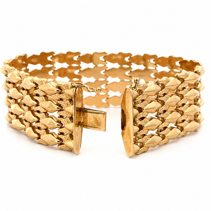 Mid-Century 18K Yellow Gold Flexible Wide Link Bracelet