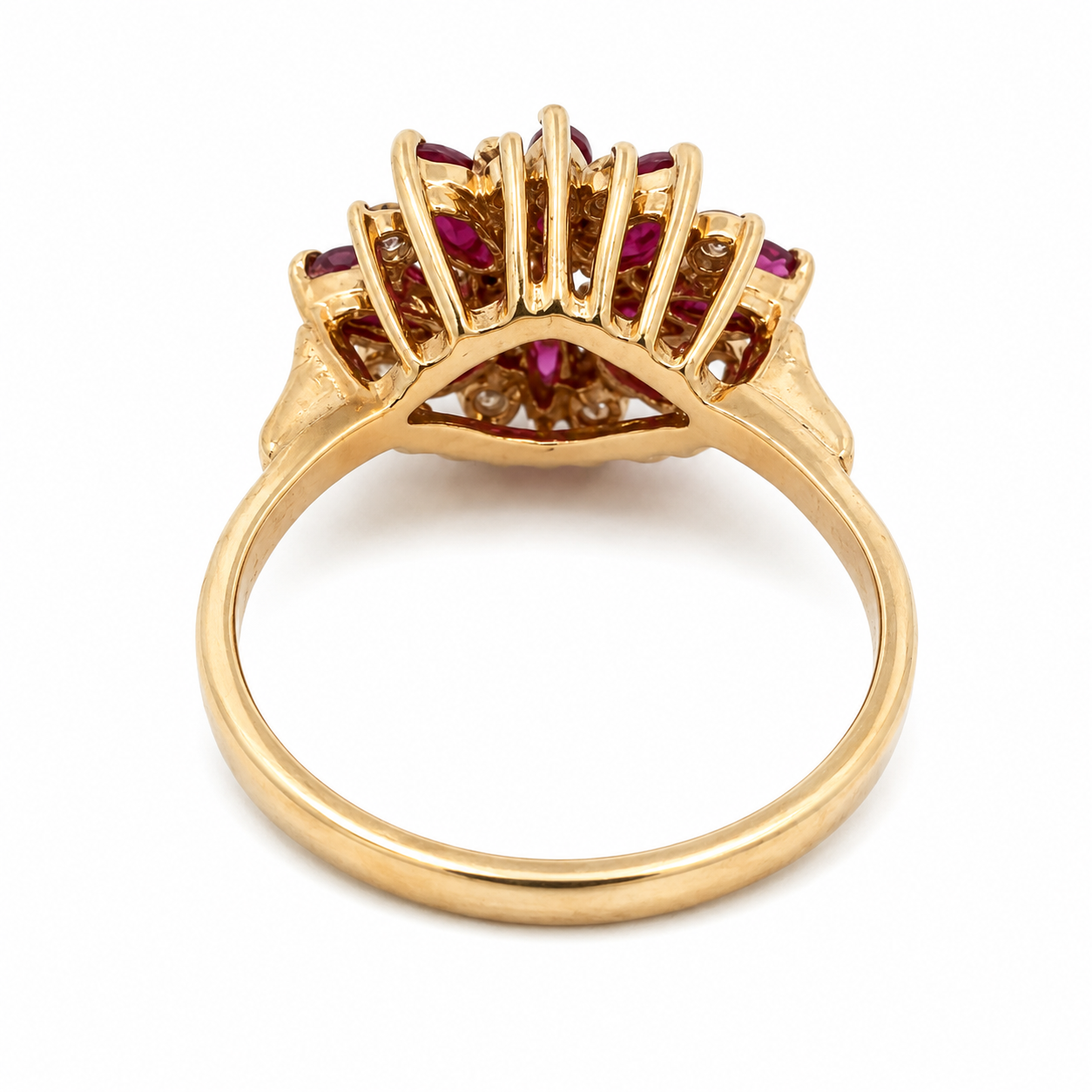 14K Yellow Gold Ruby & Diamond Floral Cluster Ring