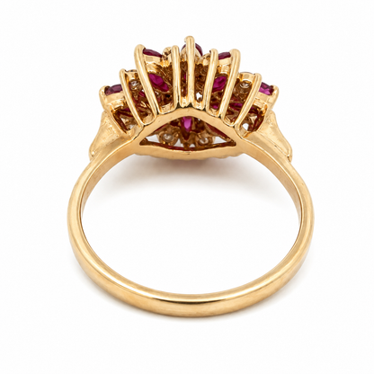 14K Yellow Gold Ruby & Diamond Floral Cluster Ring