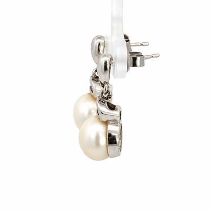 14K White Gold Diamond-Capped Pearl Drop Earrings