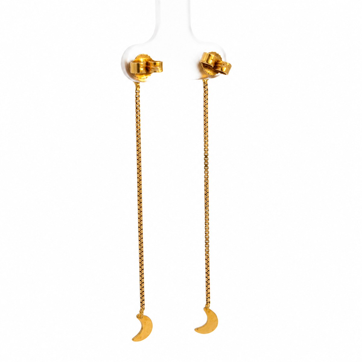 Yellow Gold Heart & Crescent Moon Chain Drop Earrings