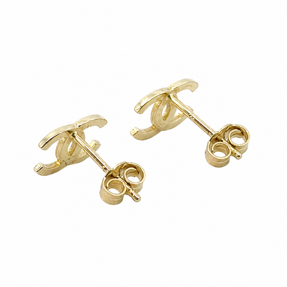 14K Yellow Gold CC Logo Stud Earrings