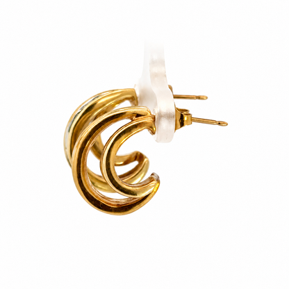 14K Yellow Gold Baguette Diamond Double Hoop Earrings