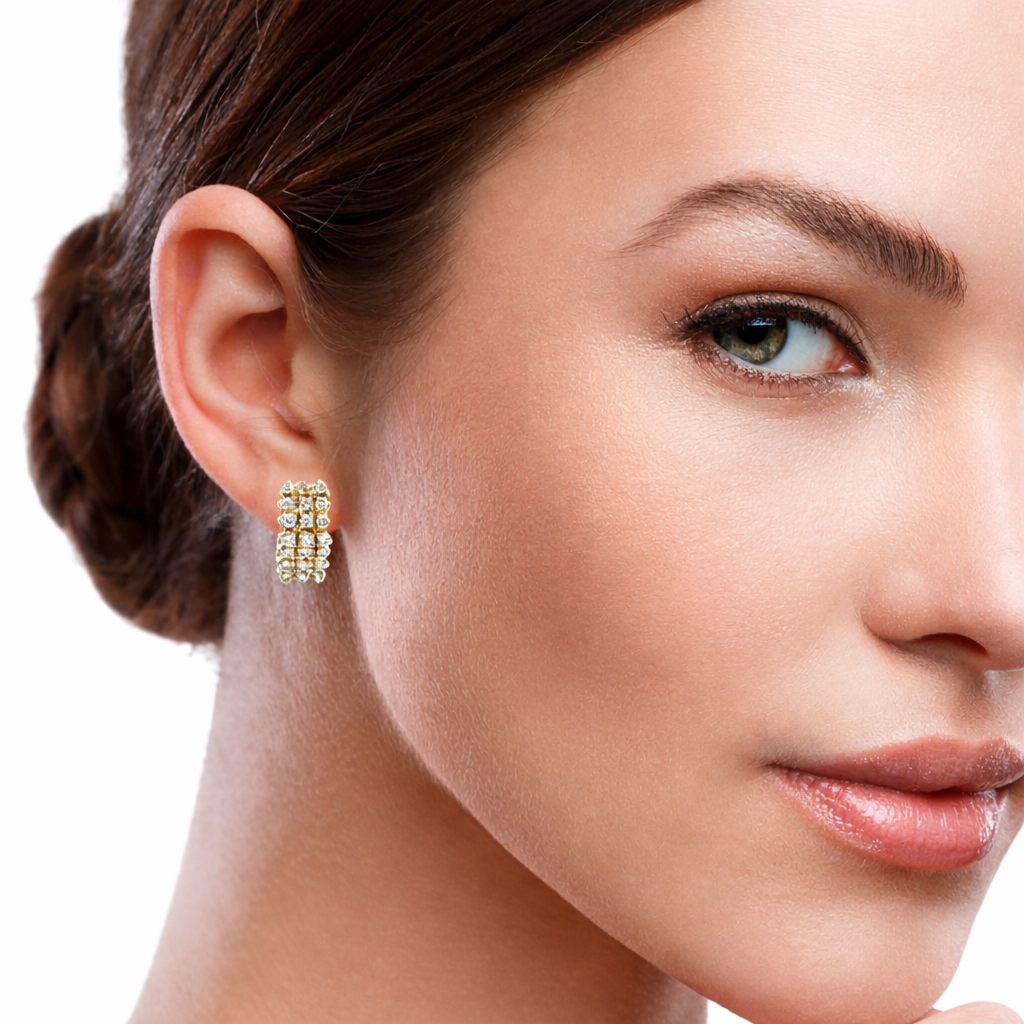 Vintage Diamond Cluster Earrings in 14K Yellow Gold