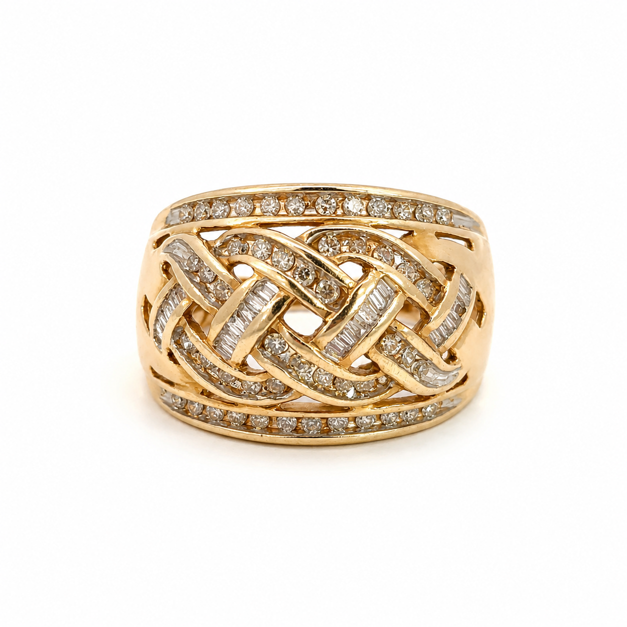 Vintage Diamond Braided Statement Ring in Yellow Gold