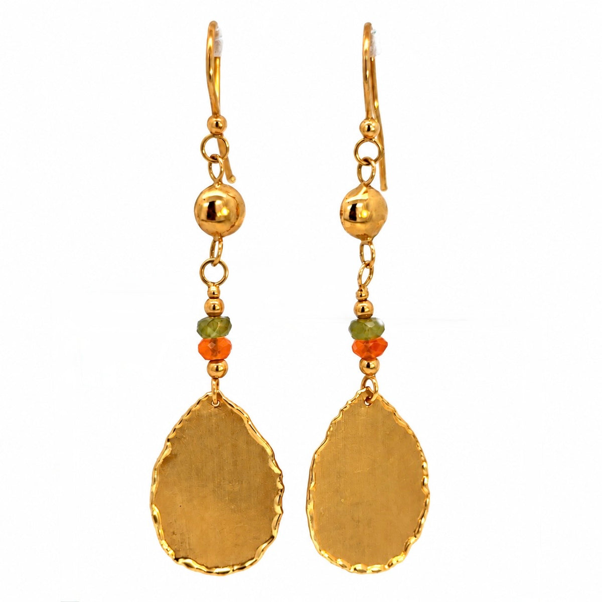 Italian 14K Yellow Gold Gemstone Teardrop Earrings
