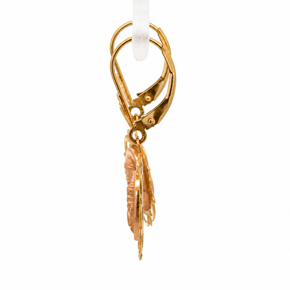 14K Yellow Gold Cherub Medallion Drop Earrings