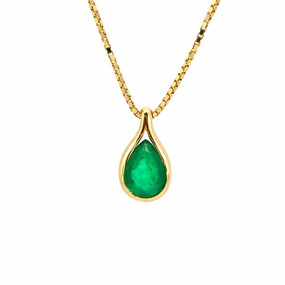 Natural Emerald Pear Pendant Necklace 14K Yellow Gold