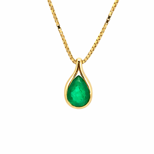 Natural Emerald Pear Pendant Necklace 14K Yellow Gold