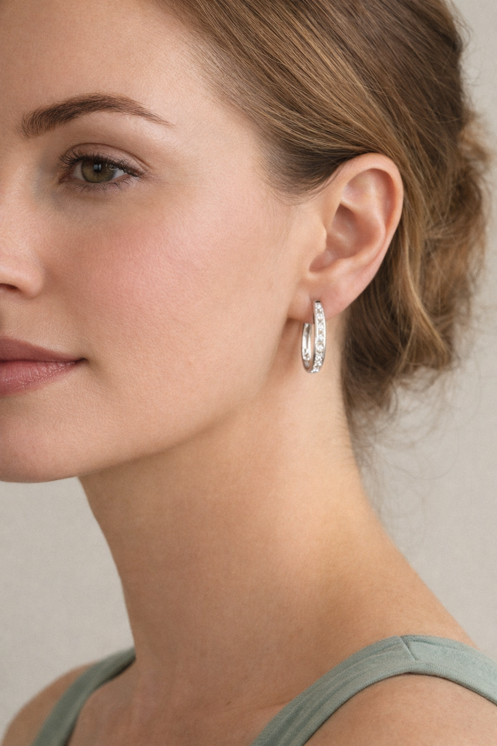 Elegant Diamond Hoop Earrings in 14K White Gold