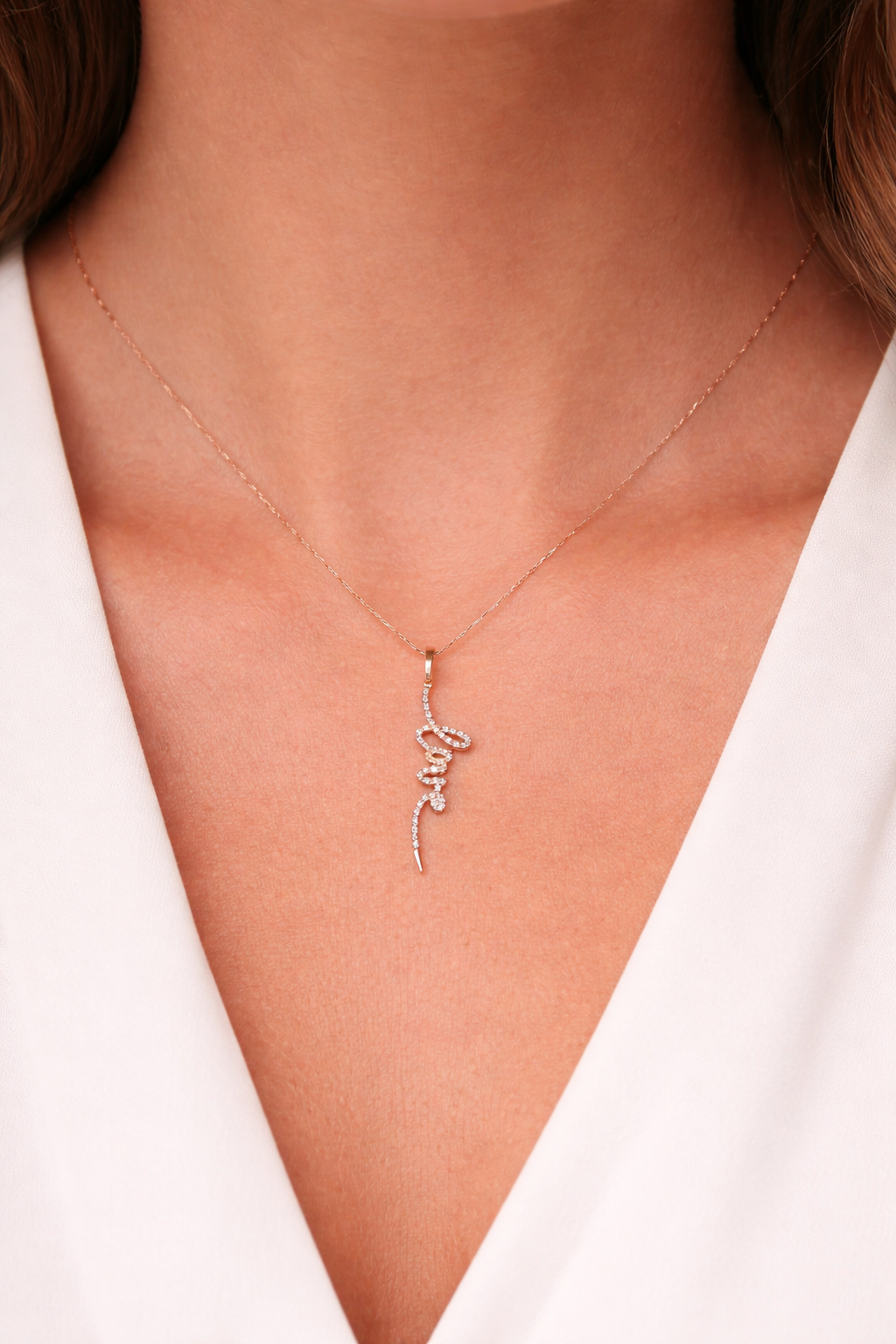 14K Rose Gold Lana Jewelry Rose Gold Diamond Love Script Pendant with Adjustable Chain