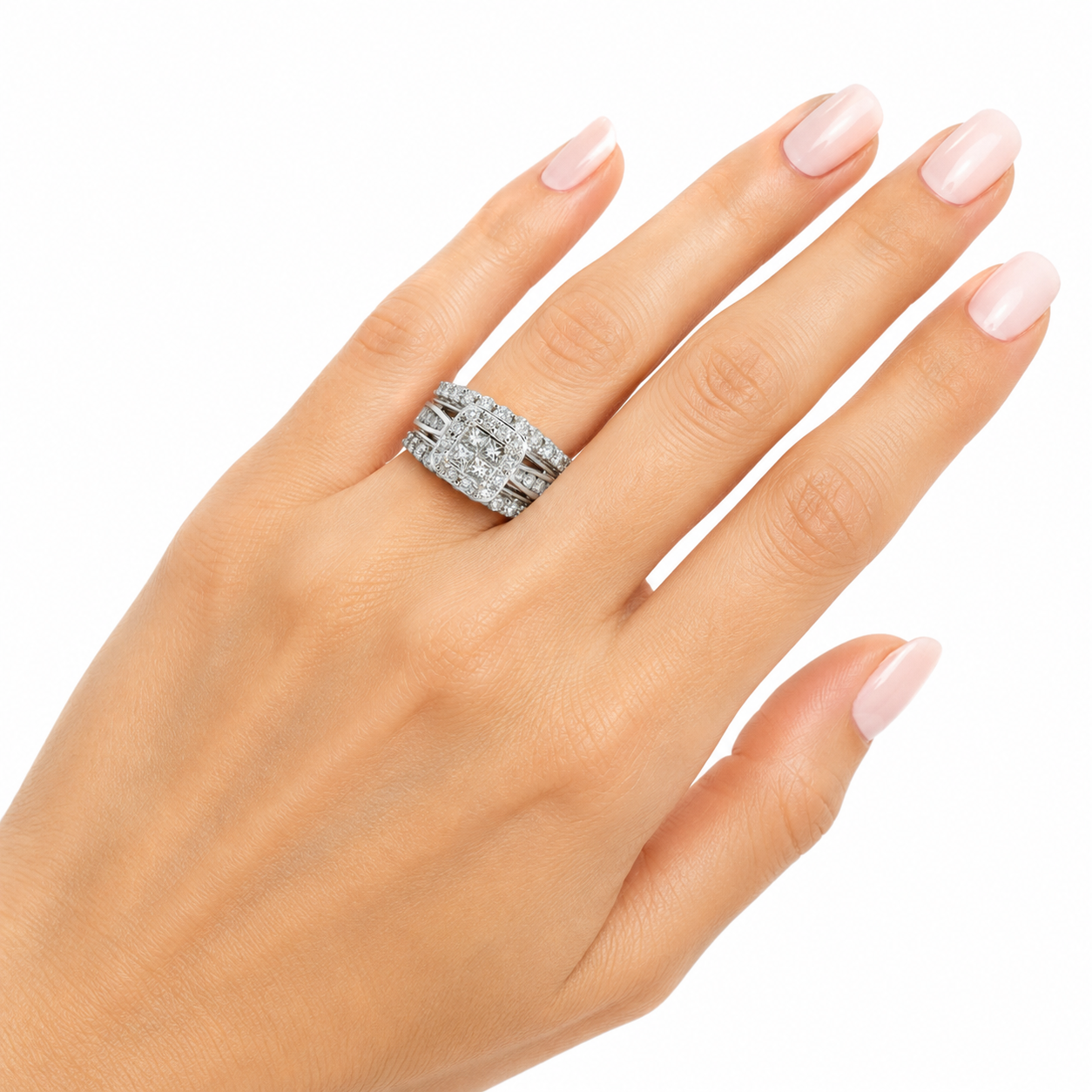 14K White Gold Raised Diamond Cluster Ring