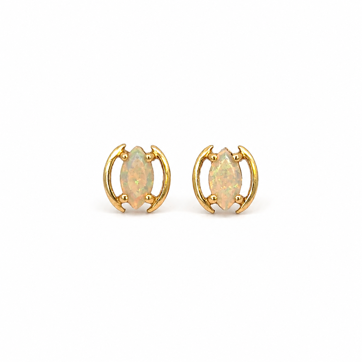 Yellow Gold Petite Marquise Opal Stud Earrings