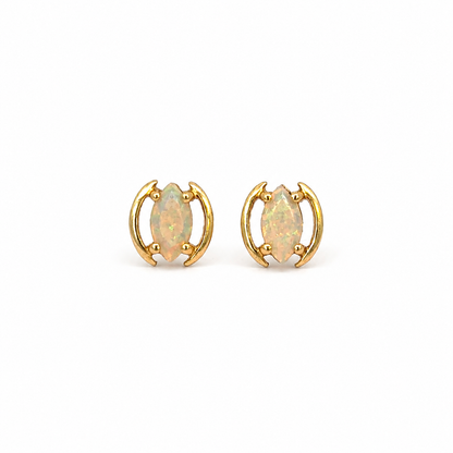 Yellow Gold Petite Marquise Opal Stud Earrings