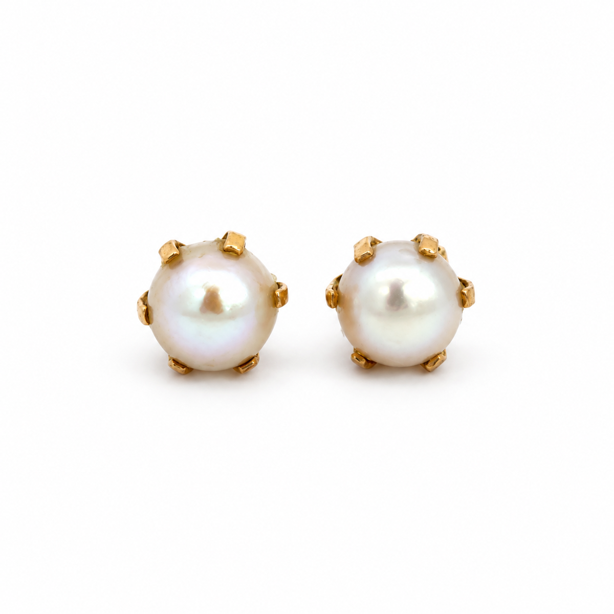 Yellow Gold 7mm Pearl Six-Prong Post Earrings