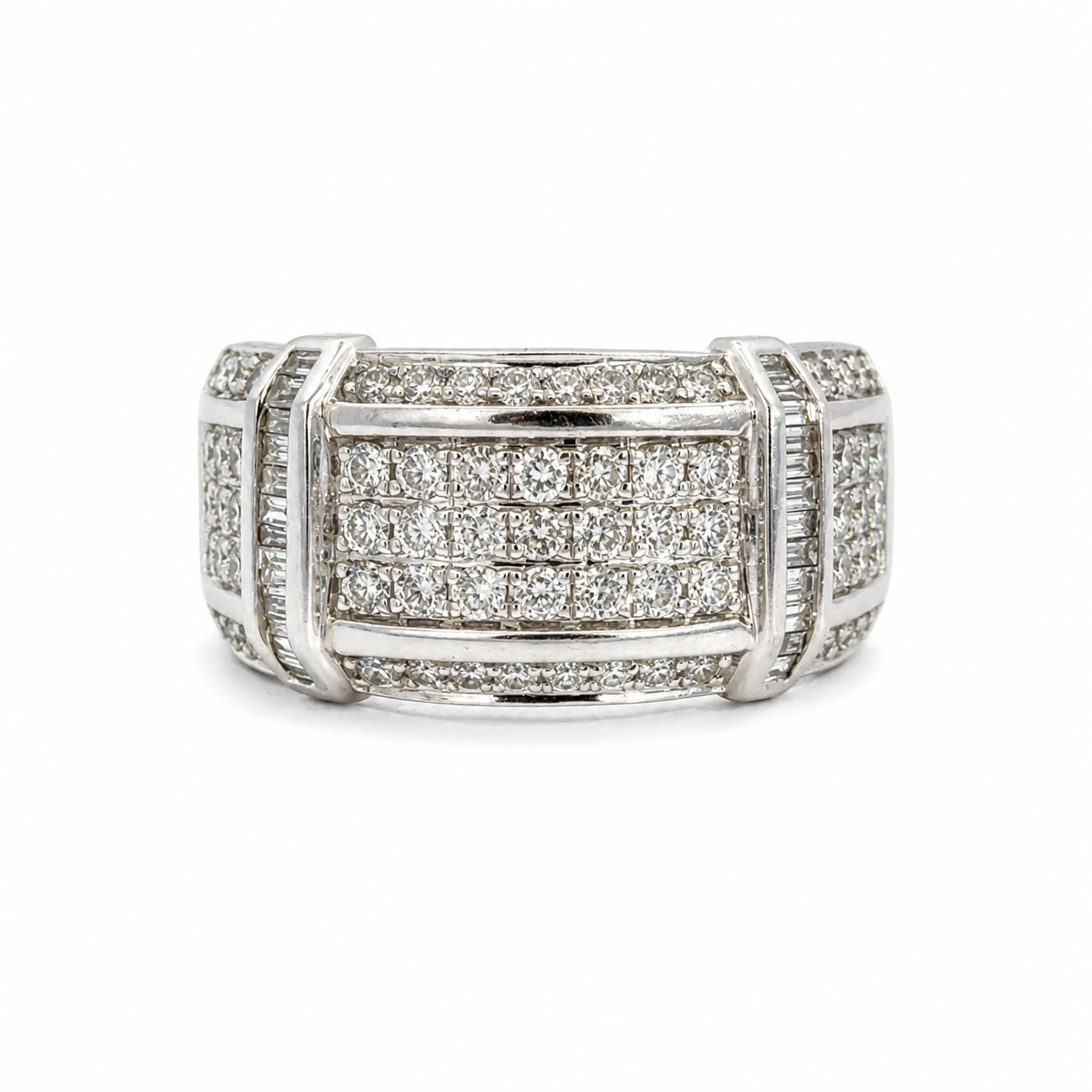 Bold Vintage White Gold Diamond Men’s Statement Ring